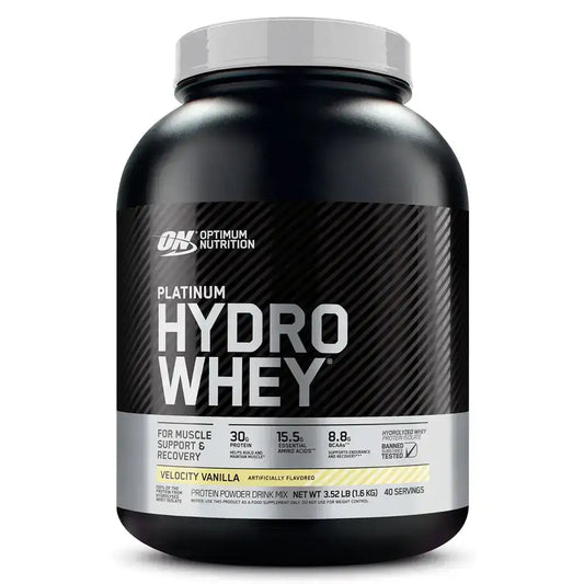 Optimum Nutrition Platinum Hydro Whey proteína hidrolizada sabor vainilla para apoyo muscular y recuperación