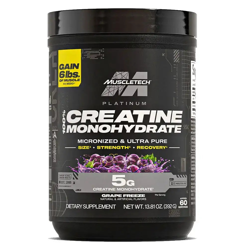 Creatina monohidrato Muscletech Platinum sabor uva, suplemento para masa muscular y recuperación