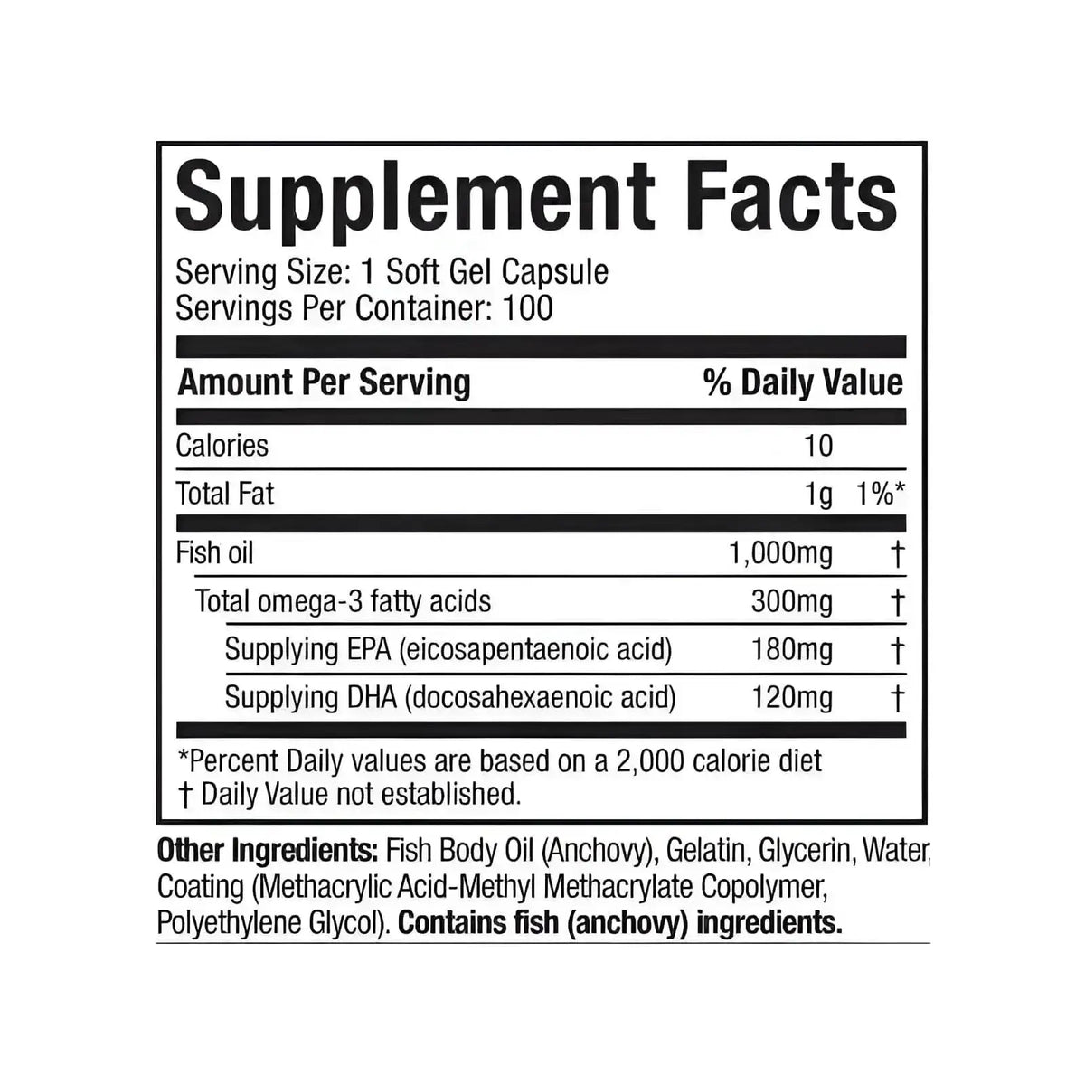 Etiqueta de hechos nutricionales de suplemento de aceite de pescado con omega-3, EPA y DHA