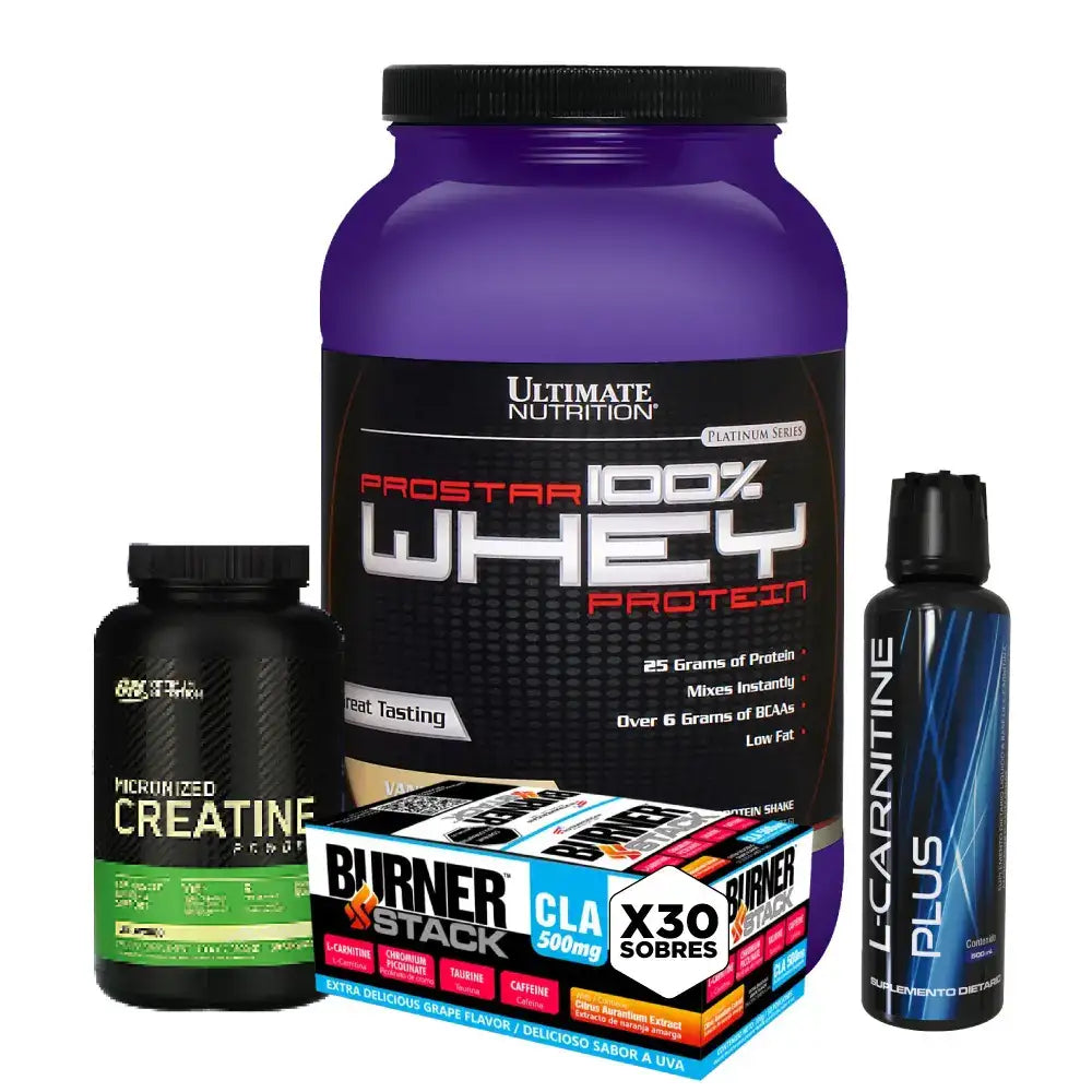 Prostar Whey 2 lb + L-Carnitine Plus + Creatine Optimum 60 Serv + Obsequio