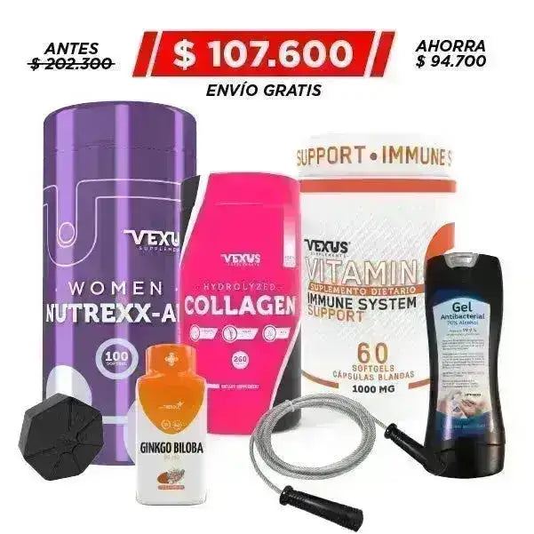 Multivitamínico para Mujer 100 caps + Vitamin C 60 caps + Colágeno 260 gr + Obsequio - Zona FIT