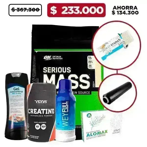 Serious Mass 12 lb + Creatine 300 gr + Gel Antibacterial + Obsequio - Zona FIT