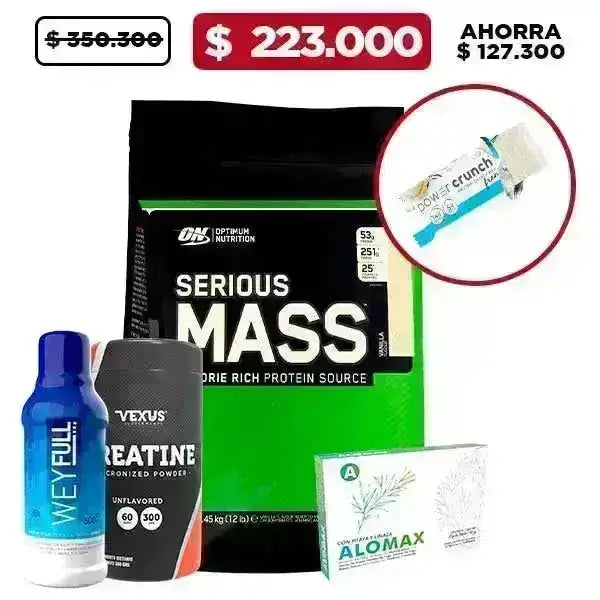 Serious Mass 12 lb + Barra de Proteína + Creatine 300 gr + Obsequio - Zona FIT