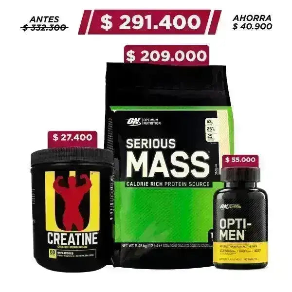 Serious Mass 12 lb + Creatine 300 gr + Opti Men 90 caps - Zona FIT