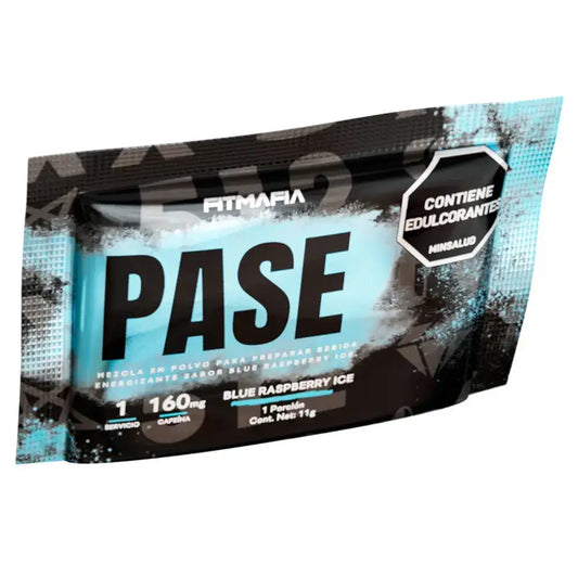 Pase Fitmaria sabor Blue Raspberry Ice, mezcla en polvo energizante con 160mg de cafeína por porción