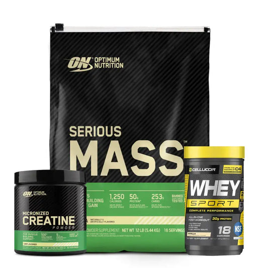 Suplementos para ganar masa muscular: Serious Mass, creatina y whey protein