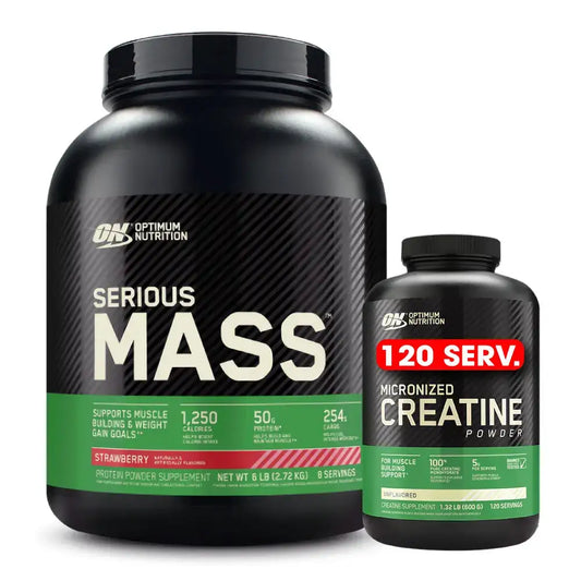 Suplementos para ganar masa muscular: Serious Mass y creatina micronizada de Optimum Nutrition
