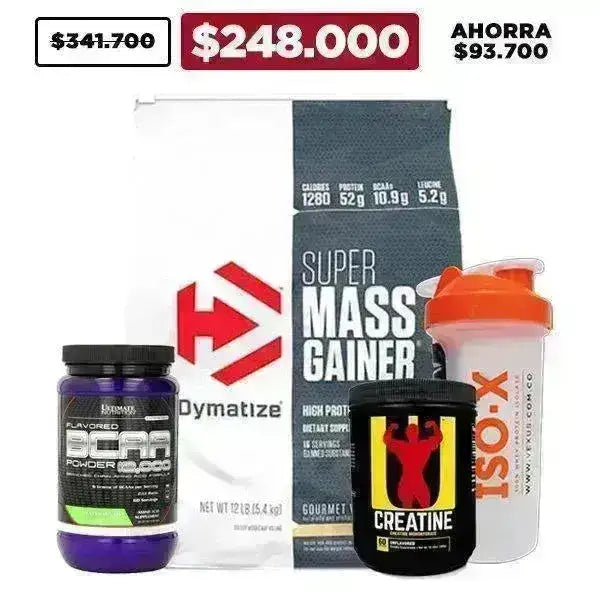 Super Mass Gainer 12 lb + BCAA 60 serv + Creatine 300 gr + Shaker - Zona FIT