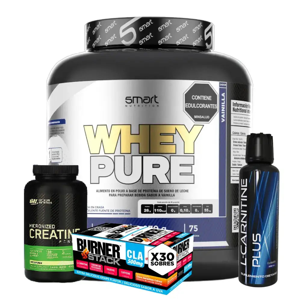 Whey Pure 5 lb + L-Carnitine Plus + Creatine Optimum 60 Serv + Obsequio