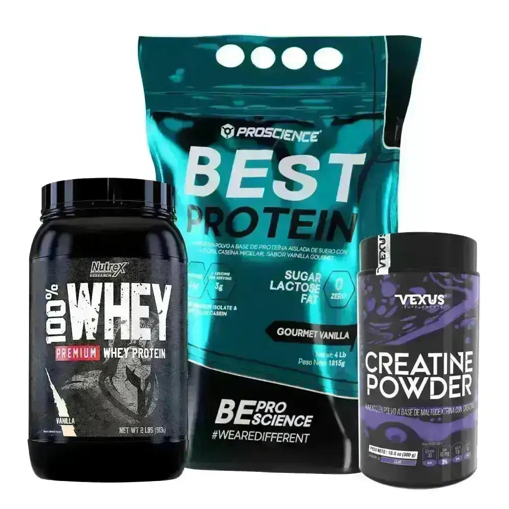 Whey Protein Premium 2 lb + Best Protein 4 lb + Creatine Powder 300 gr - Zona FIT