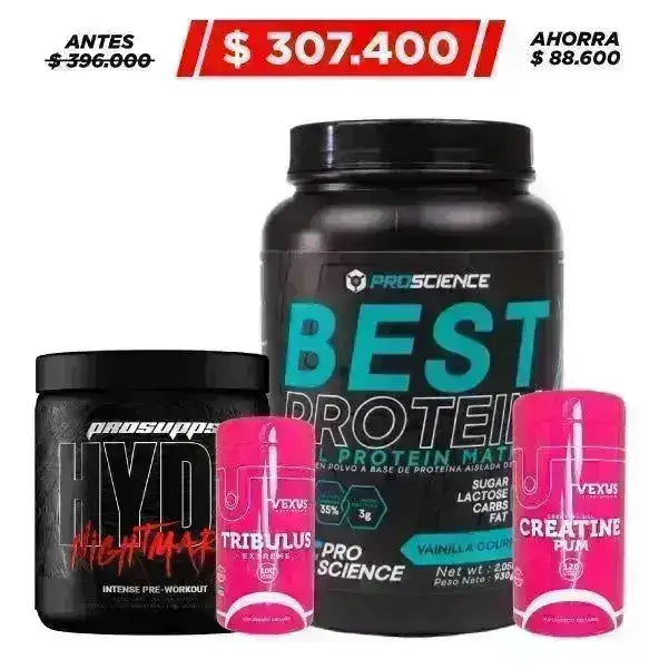 Best Protein 2 lb + Hyde Nightmare 30 ser + Creatine 120 caps + Tribulus 100 caps - Zona FIT