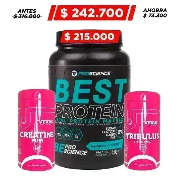 Best Protein 2 lb + Tribulus 100 caps + Creatina HCL 120 caps - Zona FIT