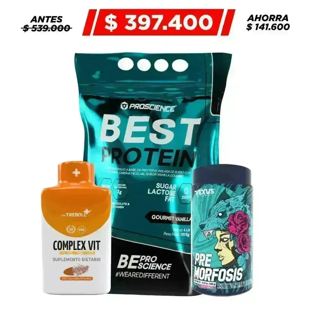 Best Protein 4 lb + Multivitamínico 100 caps + Pre Morfosis 30 serv. - Zona FIT