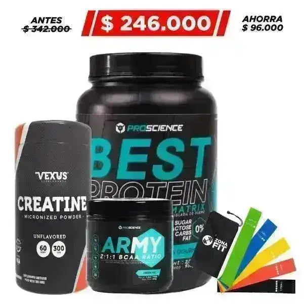 Best Protein 2 lb + Army BCAA + Creatine 300 gr - Zona FIT