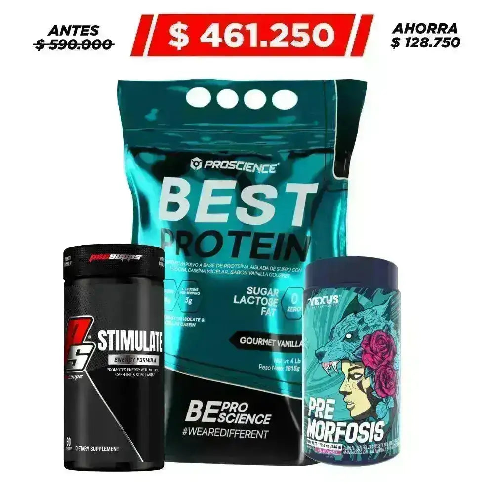 Best Protein 4 lb + Pre Morfosis 30 serv + Stimulate 60 caps - Zona FIT