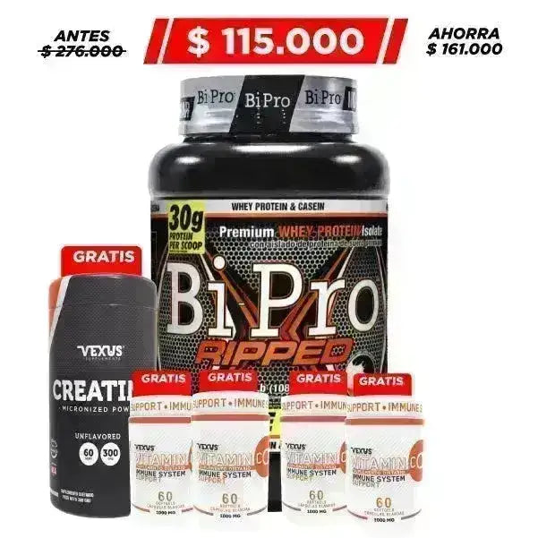 BiPro Ripped 2.4 lb + Creatine 300 gr + 4 Unid. Vitamin-C 60 caps + Obsequio - Zona FIT