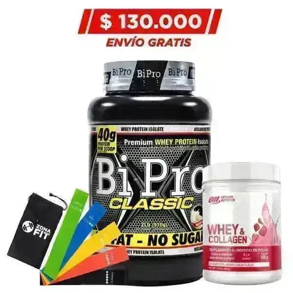 BiPro 908 gr + Whey Collagen 420 gr + Bandas de tensión - Zona FIT