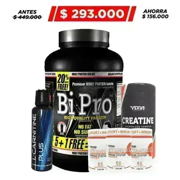 BiPro 6 lb + L-Carnitine 500 ml + Creatine 300 gr + Obsequio - Zona FIT