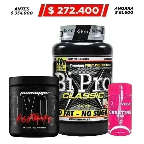 BiPro · 2 lb + Creatine HCL 120 caps + Hyde Nightmare 30 serv - Zona FIT