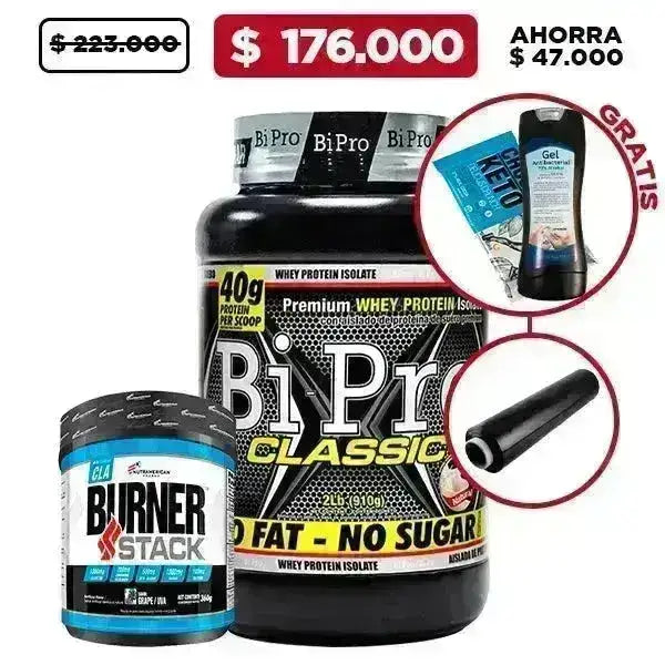 Bi-Pro 908 gr lb + Burner Stack 0.8 lb + Gel Antibacterial + Obsequio - Zona FIT