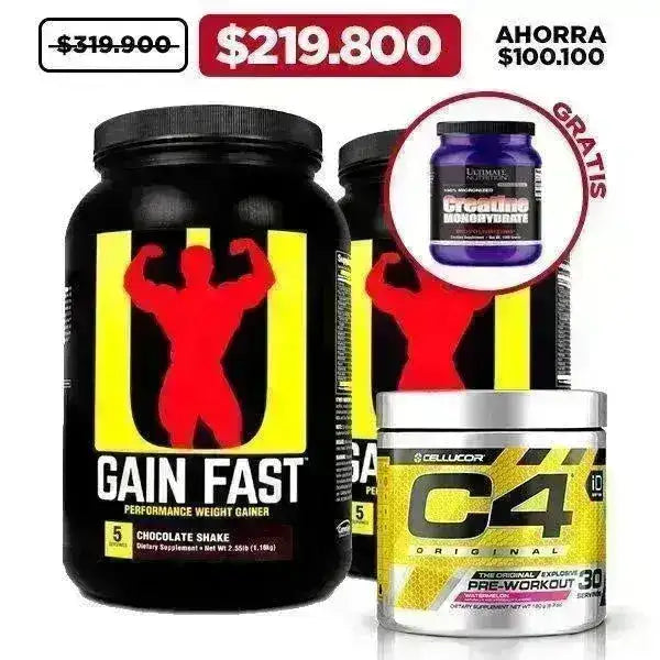 2 Uni Gain Fast 2.5 lb + C4 30 serv + Creatine 1000 grs - Zona FIT