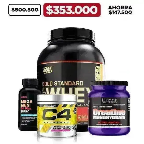 Gold Standard 5 lb + Mega Men® 50 Plus + C4 30 serv + Creatine 1000 gr - Zona FIT
