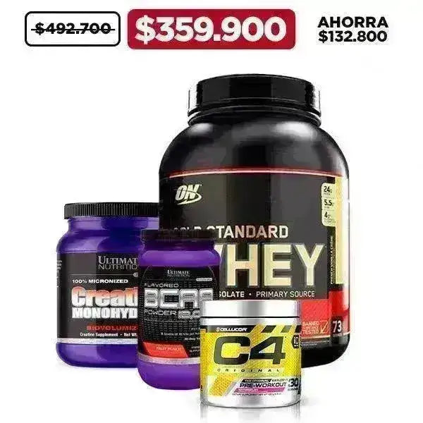 Gold Standard 100% Whey 5 lb + BCAA 30 serv + Creatina 1000 gr + C4 30 serv - Zona FIT