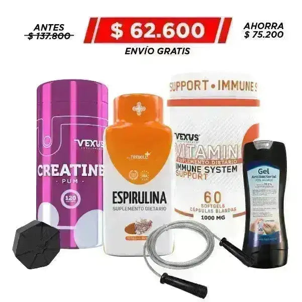 Creatina 120 caps + Vitamin C 60 caps + Espirulina 50 caps + Obsequio - Zona FIT
