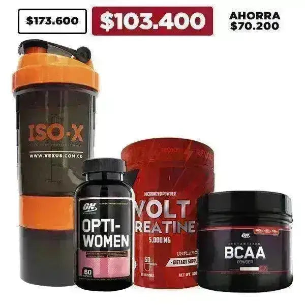 BCAA Powder · 300 gr + OptiWomen 60 caps + Creatine 300 gr + Shaker - Zona FIT