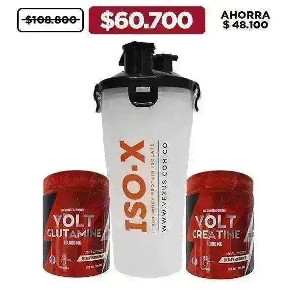 Volt Glutamine 300 gr + Volt Creatine 300 gr + Shaker Dual - Zona FIT