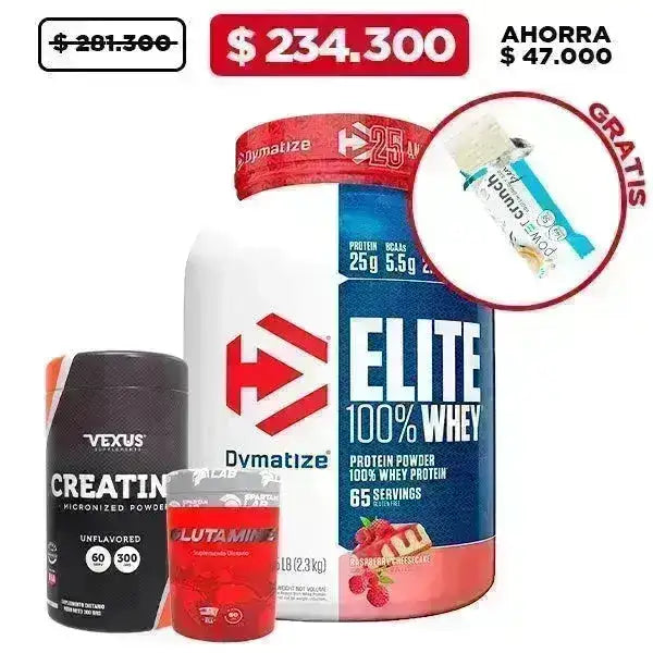 Elite Whey Protein 5 lb + Creatina 300 gr + Glutamine 60 caps + Obsequio - Zona FIT