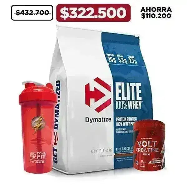 Elite Whey Protein 10 lb + Creatine 300 gr + Shaker - Zona FIT