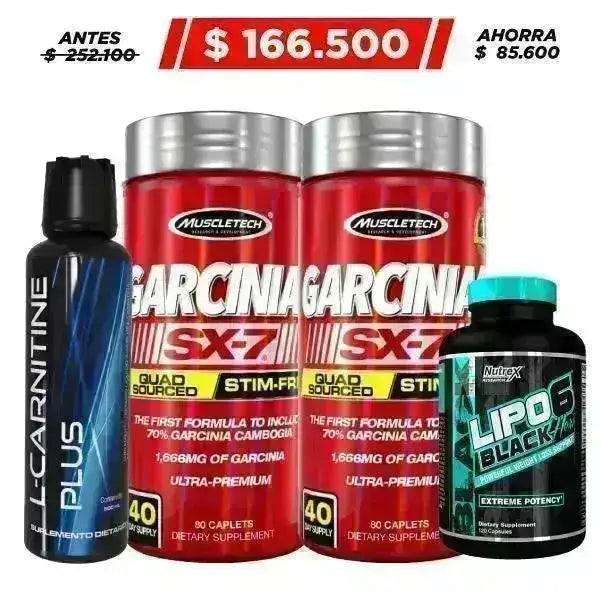 Lipo 6 Black Hers 120 caps + 2 unid Garcinia SX7 80 caps + L-Carnitine Plus 500 ml - Zona FIT