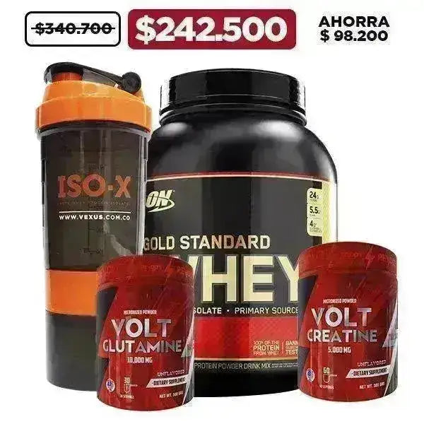 Gold Standard 5 lb + Creatine 300 gr + Glutamine 300 gr + Shaker - Zona FIT