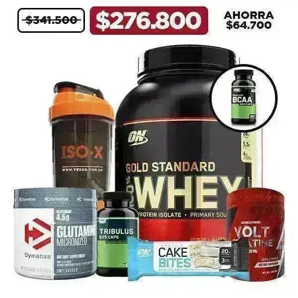 Gold Standard 5 lb + Creatina 300 gr + Glutamina 500 gr + Tribulus + Obsequios - Zona FIT
