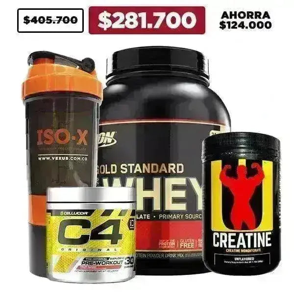 Gold Standard 5 lb + C4 30 serv + Creatina 500 gr + Shaker - Zona FIT