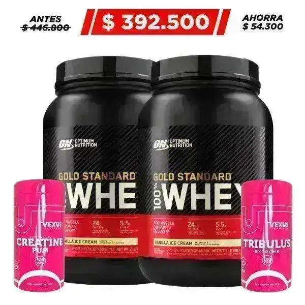 2 Unid. Gold Standard 2 lb + Creatine HCL 120 caps + Tribulus 100 caps - Zona FIT