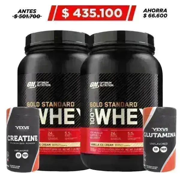 2 Unid. Gold Standard 2 lb + Glutamine 300 gr + Creatina 300 gr - Zona FIT