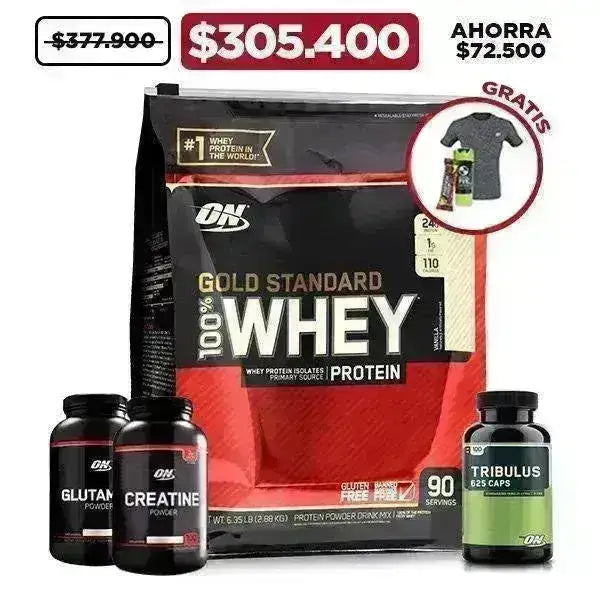 Gold Standard 6 lb + Glutamine 300gr + Creatine 300gr + Tribulus 100 caps + Obsequio - Zona FIT