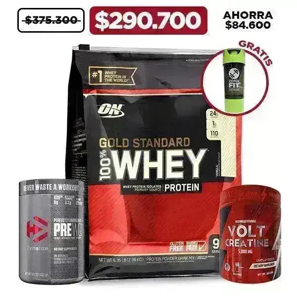 Gold Standard 6 lb + Creatine 300 gr + Pre W.O. + Obsequio - Zona FIT