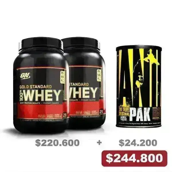 2 Unid. Gold Standard 100% Whey 2 lb + Animal Pak - Zona FIT