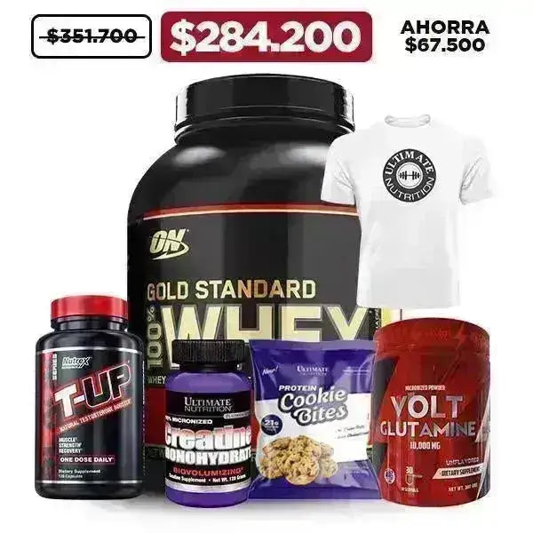 Gold Standard 5 lb + Creatine 120 gr + Glutamine 300 gr + T-UP 120 caps + Obsequios - Zona FIT