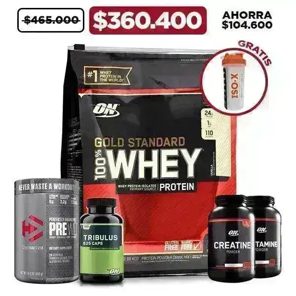 Gold Standard 6 lb + Creatine 300 gr + Glutamine 300 gr + Pre W.O. + Obsequio - Zona FIT