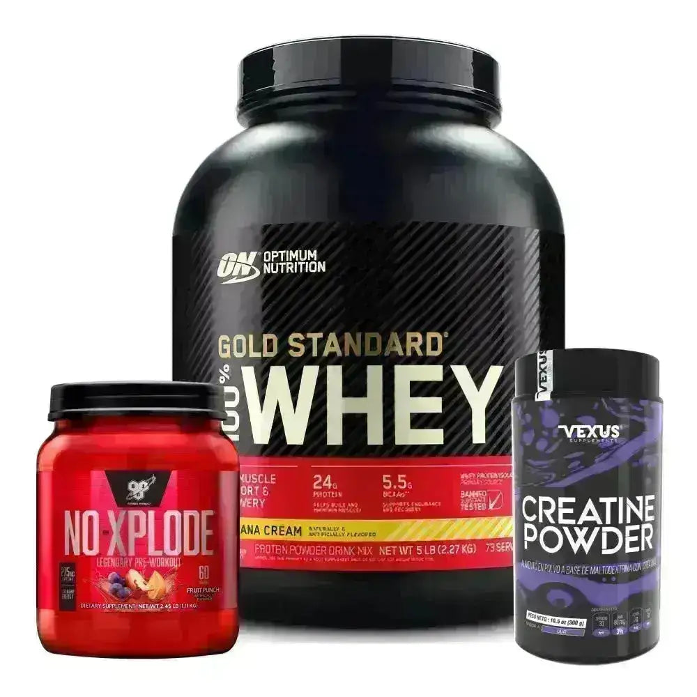Gold Standard 5 lb + N.O. Xplode 60 ser + Creatine 300 gr - Zona FIT