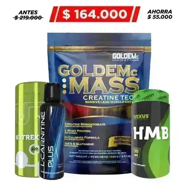 Goldem Mass 2.5 lb + L-Carnitine 500 ml + HMB 90 Caps - Zona FIT