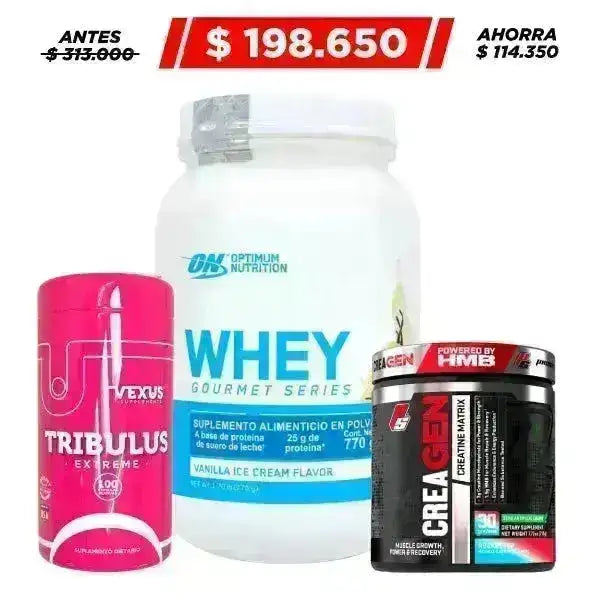 Whey Gourmet 770 gr + Creagen 30 serv + Tribulus 100 caps - Zona FIT
