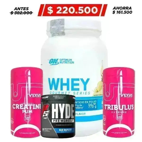 2 unid Whey Collagen 420 gr + Hyde Pre Workout 30 serv. + Creatine HCL 120 caps + Tribulus 100 caps - Zona FIT