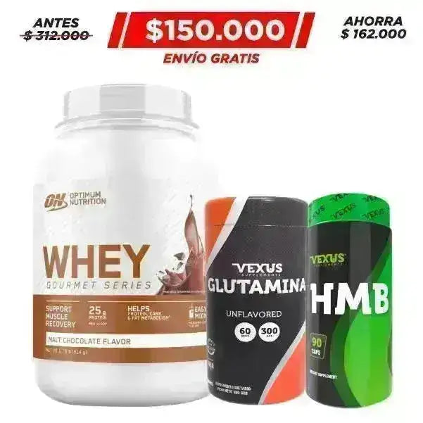 Whey Gourmet 770 gr + Glutamina 300 gr + HMB 90 caps - Zona FIT