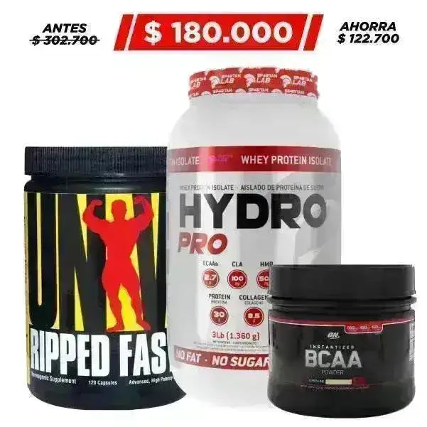Hydro Pro 3 lb + BCAA Powder 220 gr + Ripped Fast 120 Caps - Zona FIT