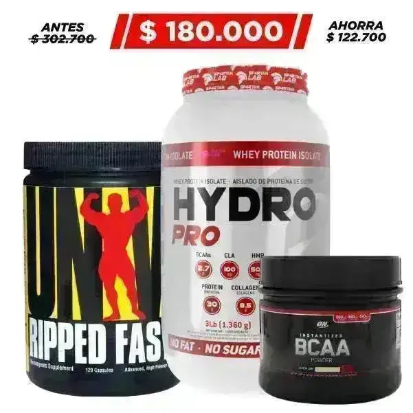 Hydro Pro 3 lb + BCAA Powder 220 gr + Ripped Fast 120 Caps - Zona FIT